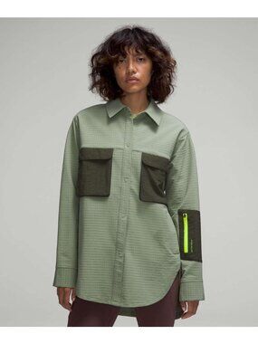 Lululemon Detours Laurel Green Grid Fleece Hiking Overshirt Utility Shirt Size 6